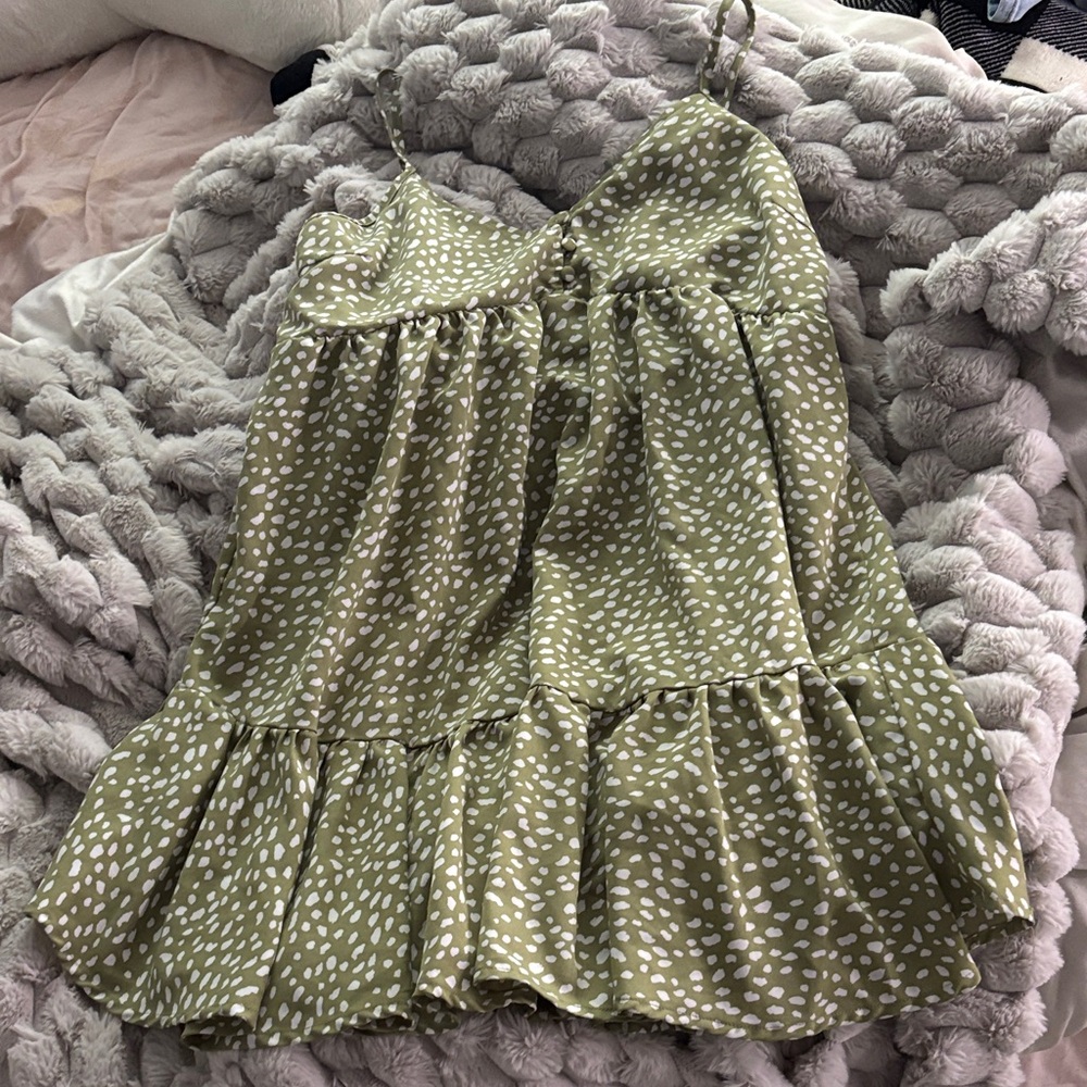 Olive Green Spotted Mini Dress